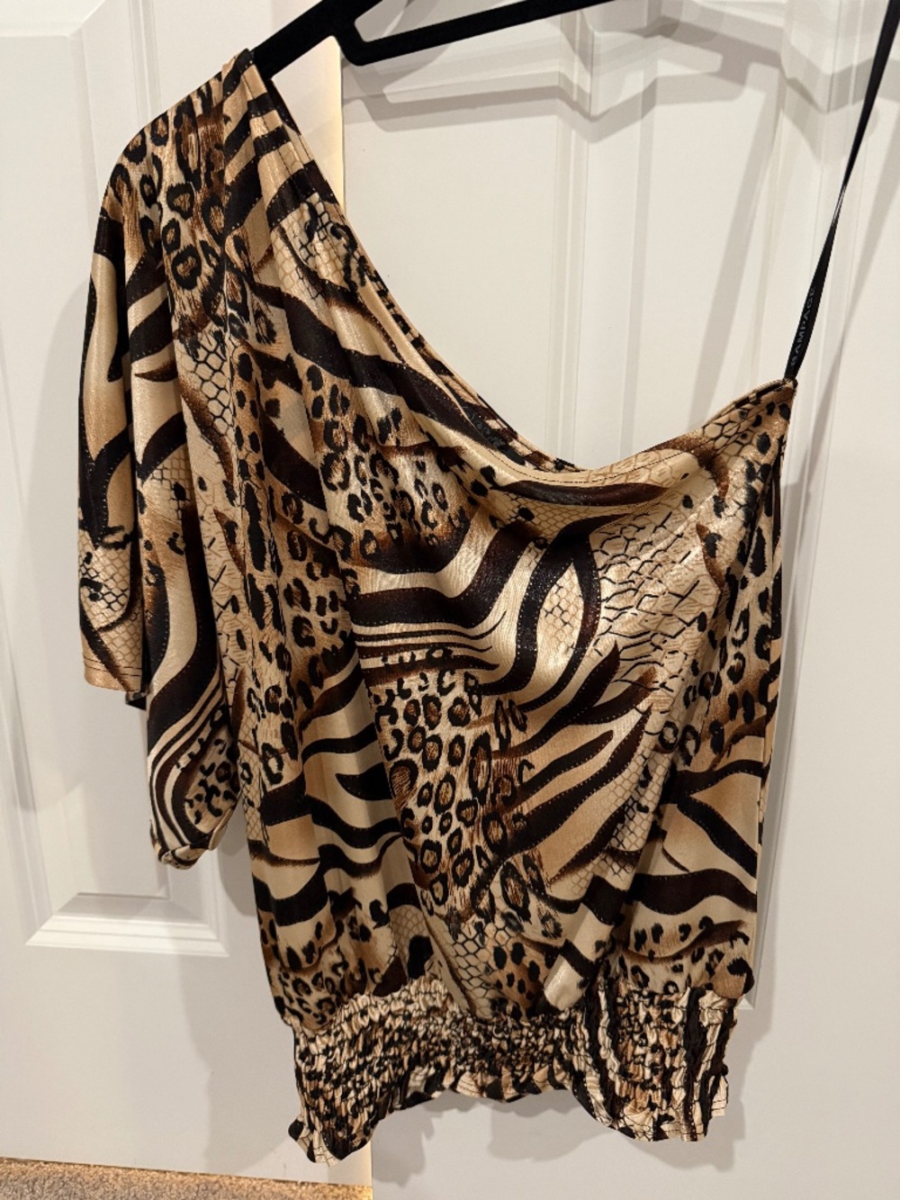 Rampage satin animal print one shoulder top Small